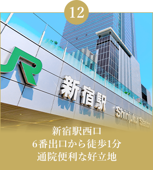 新宿駅西口 6番出口から徒歩1分 通院便利な好立地